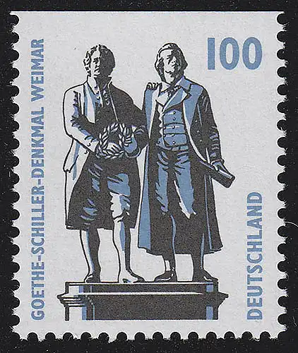 1934C SWK 100 Pf oben ungezähnt, Goethe-Schiller-Denkmal Weimar, **