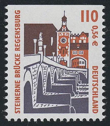 2140C SWK 110 Pf / 0,56 Euro au-dessus non-denté, pont de pierre Regensburg, **