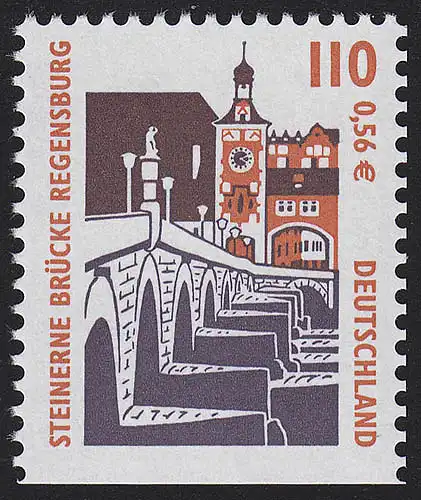 2140D SWK 110 Pf / 0,56 Euro unten ungezähnt, Steinerne Brücke Regensburg, **