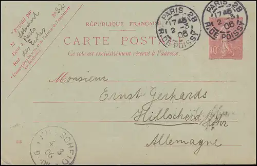 France Carte postale P 18I en tant que carte d'artiste DV 545, PARIS 2.3.1906