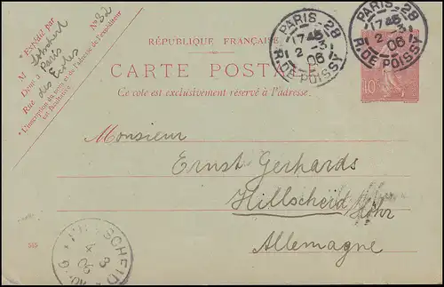 Frankreich Postkarte P 18I als Künstlerkarte DV 545, PARIS 2.3.1906