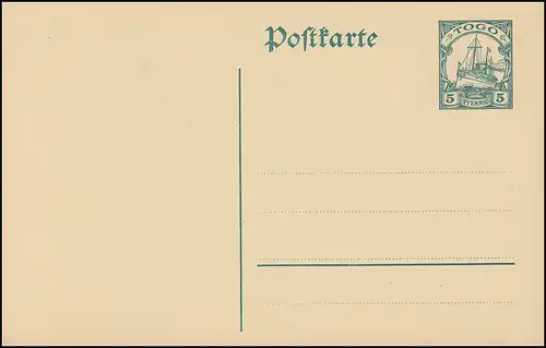 Togo Postkarte P 17 Kolonial-Schiffszeichnung 5 Pf. grün, ** postfrisch