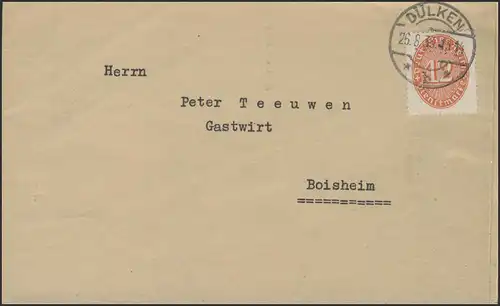 Dienstmarke 12 Pf EF Amtsgericht Dülken 26.8.1933 nach Boisheim