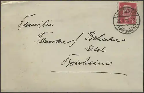 Hindenburg 15 Pf EF Brief Brüggen/Niederrhein 22.9.1931 nach Boisheim