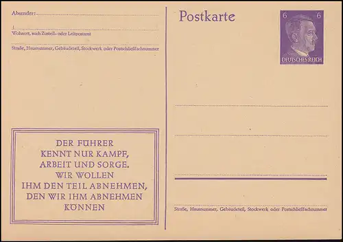 P 312a/08 Hitler 6 Pf violett, Propagandazudruck, ** wie verausgabt