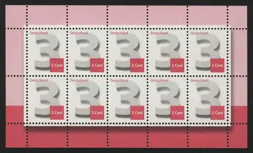 2964 Drei-Cent-Ergänzungswert, Zehnerbogen, postfrisch **