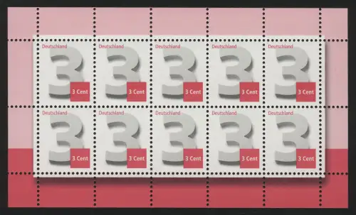 2964 Drei-Cent-Ergänzungswert, Zehnerbogen, postfrisch **