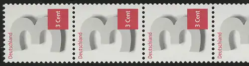 2964 Trois bandes de 5 cents UNGERADE n° de type II petits chiffres étroits, **