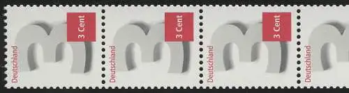 2964 Trois bandes de 5 cents UNGERADE n° de type III petits chiffres gras, **