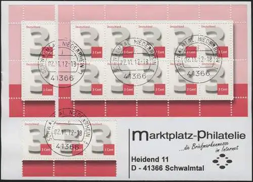 2964 Drei-Cent-Ergänzungswert, Zehnerbogen FDC Tages-O