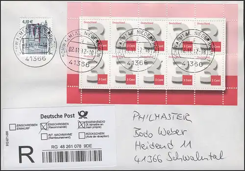 2964 Drei-Cent-Ergänzungswert, Zehnerbogen R-Eig-FDC Tages-O