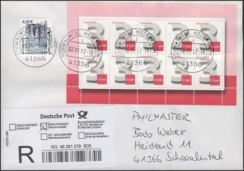 2964 Drei-Cent-Ergänzungswert, Zehnerbogen R-Eig-FDC Tages-O