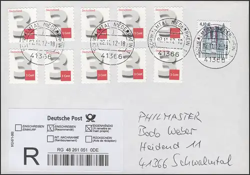 2967 Drei Cent SELBSTKLEBEND portogerechter R-Eig-FDC