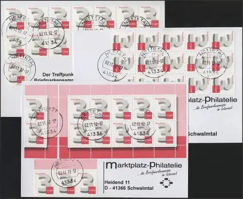 2964 Drei Cent Rollenmarken / Bogenmarken / Selbstklebende - 3 FDC