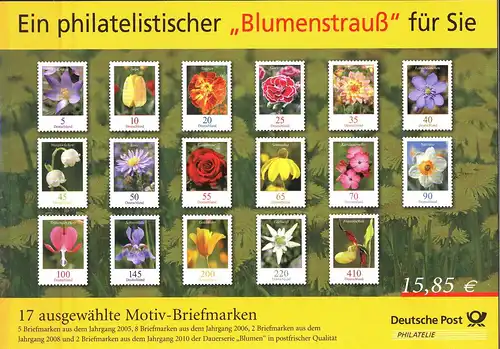 bouquet philatélique 2010: 17 timbres à motifs 5 à 410 cents **