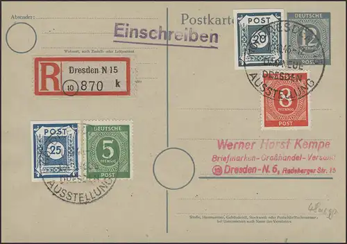 48c chiffres 20 Pf sur carte postale R SSt Dresden 10.10.46, examiné Ströh BPP