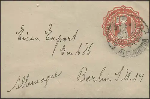 Ägypten: Ganszache Umschlag 2 Mill. orangerot, Alexandria ca. 1900 nach Berlin