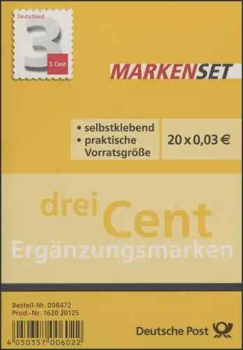 FB 24 Drei Cent, Folienblatt 20x2967, Erstverwendungsstempel Bonn