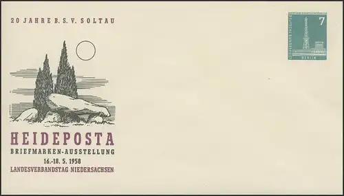 PP 15/1 Bâtiments de Berlin 7 Pf Soltau HEIDEPOSTA 1958, **