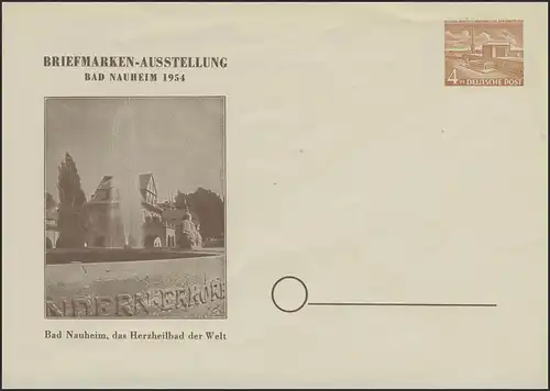 PU 2/6 Berliner Bauwerke 4 Pf Briefmarkenausstellung Bad Nauheim 1954, **