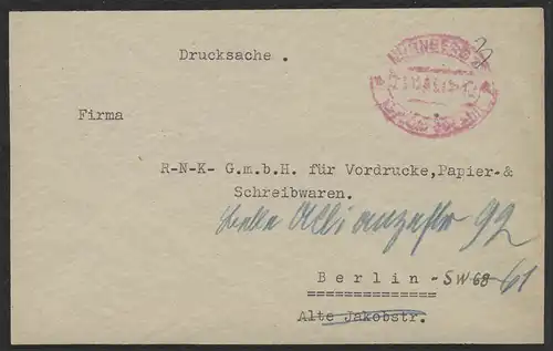 Gebühr-Bezahlt Drucksache Nürnberg Dezember 1945 nach Berlin