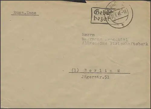 Gebühr-Bezahlt-Stempel Brief Koblenz 22.6.46 nach Berlin