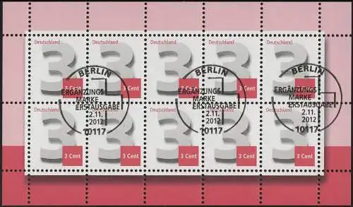 2964 Drei-Cent-Ergänzungswert, Zehnerbogen mit ESSt Berlin