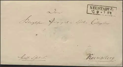 Vorphilatelie Prusse Neustadt/Prussie occidentale 16.9. vers Königsberg 17.9.. vers 1855