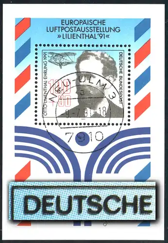 Block 24DD Lilienthal - Doppeldruck der Farbe Schwarz, Neu-Ulm ET 9.7.91