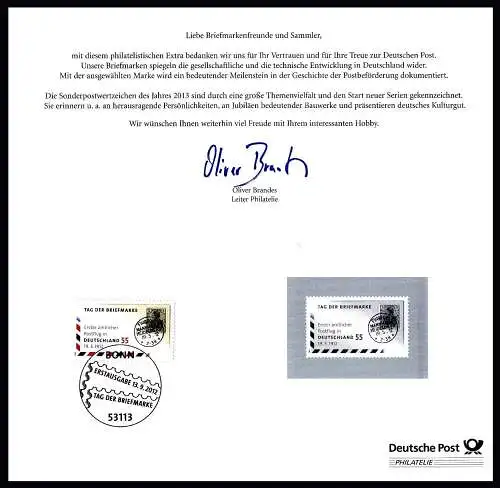 Jahresgabe der Post 2012 - Tag der Briefmarke Postflug mit Schwarzdruck