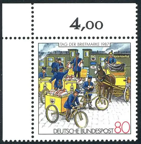1337 Jour du timbre 1987 - Déplacement des passes noir, coin supérieur gauche, **