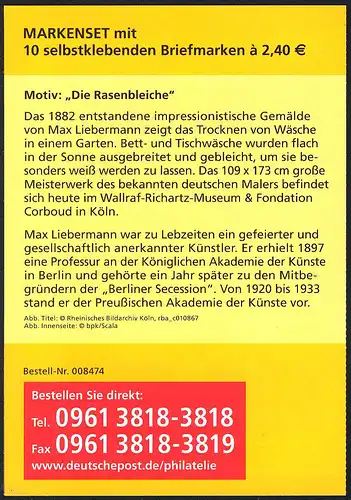 92 MH Le blanchiment de gazon par Max Liebermann, premier tampon d'utilisation Bonn