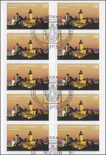 FB 25 Kaiserburg Nuremberg, feuille 10x2978 Tampon d'utilisation premier Bonn 2.1.13