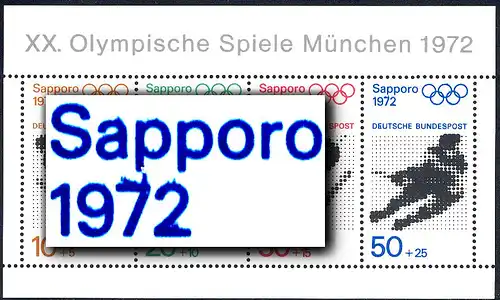 Block 6 Olympiade 1972, 50-Pf-Wert: verschmierte blaue Farbe, **