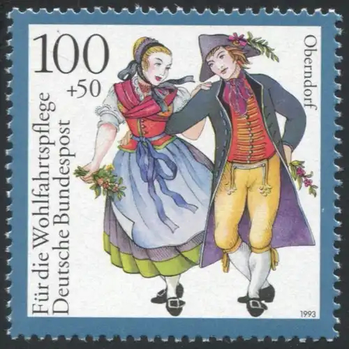 1699 Wofa Oberndorf mit PLF: strichförmig fehlende schwarze Farbe, Feld 4, **