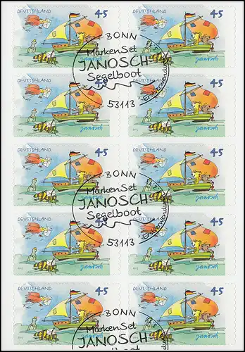FB 27 Janosch: Segelboot, Folienblatt 10x2995, Erstverwendungsstempel Bonn1.3.13