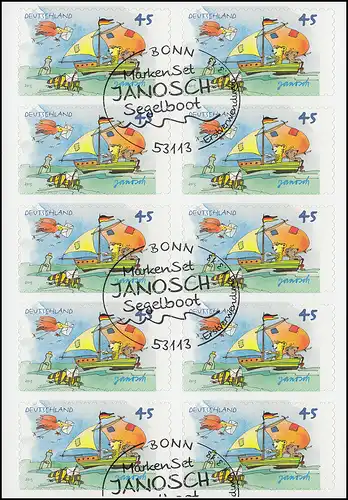 FB 27 Janosch: voilier, feuille 10x2995, timbre d'utilisation initial Bonn1.3.13