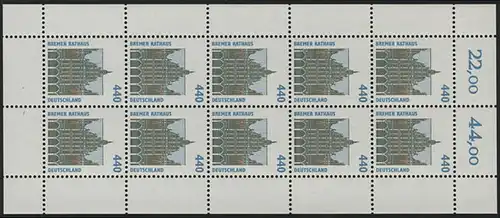 1937 SWK 440 Pf Bremer Rathaus - 10er-Bogen ** postfrisch