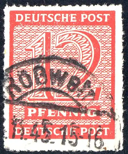 119DX Ziffer 12 Pf. Postmeistertrennung Roßwein, gestempelt geprüft Jasch BPP