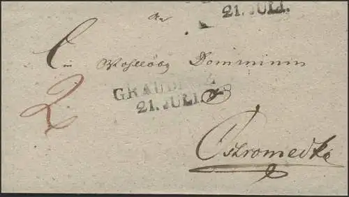 Preußen Faltbrief Zweizeiler GLAUDENZ 21. JULI (1830?)