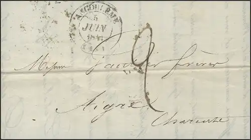 France Vorphilatelie Lettre d'information Angoulême 5.6.1841 vers Aigre 7.6. 1841