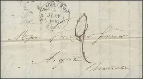 France Vorphilatelie Lettre d'information Angoulême 5.6.1841 vers Aigre 7.6. 1841