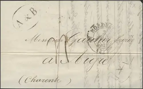 Frankreich Vorphilatelie Faltbrief Bordeaux 3.8.41 nach Aigre 5.8.1841