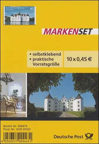 FB 31 Schloss Glücksburg, Folienblatt mit 10 x 3016, Erstverwendungsstempel Bonn