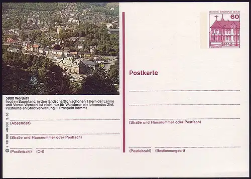 Bildpostkarte P 126f BuS 60 Pf Werdohl: Stadtmitte, Nummer s 13/188 **