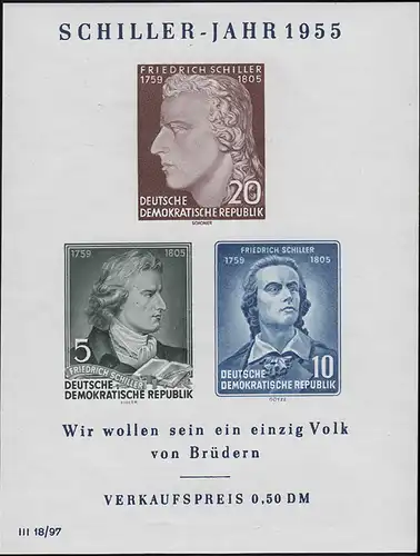 Bl.12 Schiller-Jahr 1955 mit PLF II Gesicht mit zwei Warzen, postfrisch **