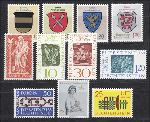 449-459 Liechtenstein Jahrgang 1965 komplett, postfrisch
