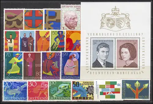 474-494 Liechtenstein millésime 1967 complet, frais de port