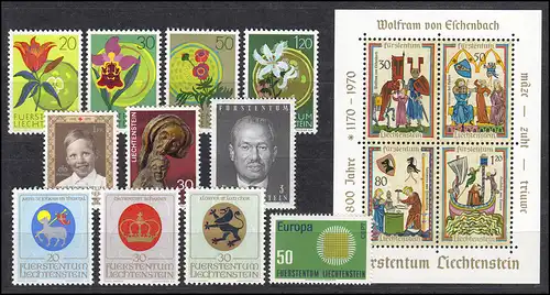 524-535 Liechtenstein millésime 1970 complet, frais de port