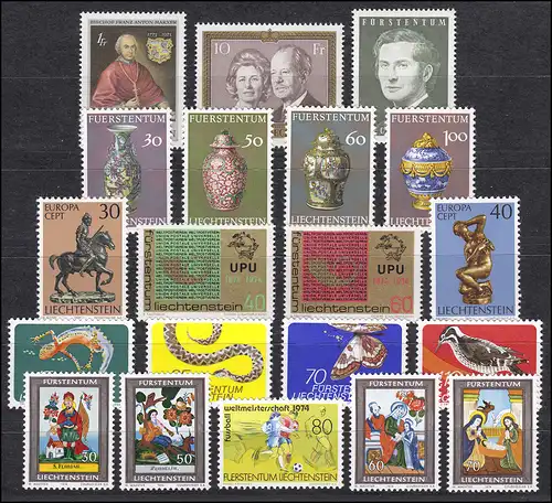 600-619 Liechtenstein Jahrgang 1974 komplett, postfrisch